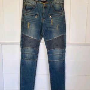 Mens Embellish nyc moto distressed jeans